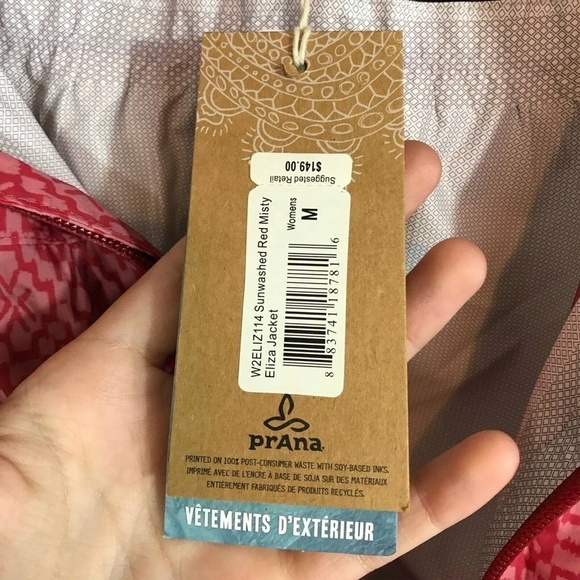 PRANA Jacket Women Medium Eliza Jacket Sunwashed Red Misty NWT Raincoat Hooded - Picture 5 of 5